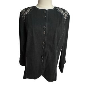 Vintage Bob Mackie Wearable Art Black Studded Jacket Top Western Glam Size S